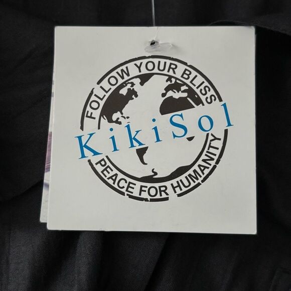 NWT KikiSol Womens M Black Floral Cotton Shirt Button Down Boho Resort Vacation - Picture 9 of 15